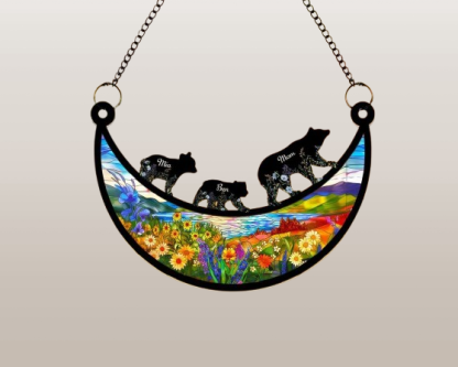 Custom Mama & Cubs Suncatcher – Handmade Bear Family Window Hanging for Mom