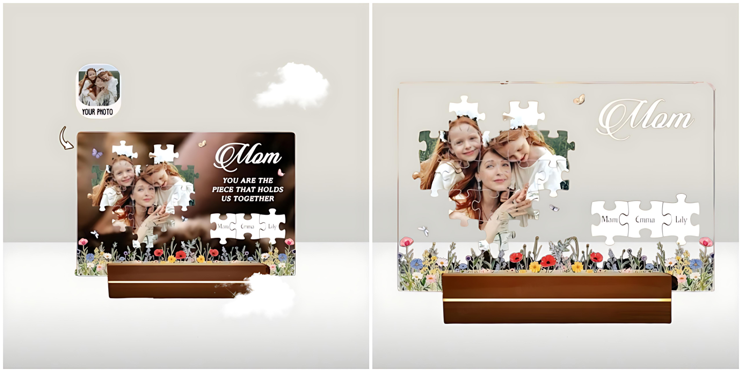 Special Mom Gift – Personalized Photo Puzzle Night Light, Best Mother’s Day Surprise
