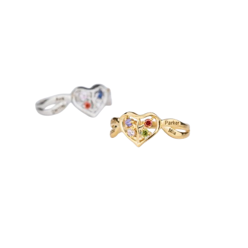 Personalized Mother Family Rings: Heart - Shaped, Birthstone - Adorned, Letter - Engraved