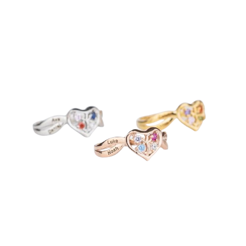 Personalized Mother Family Rings: Heart - Shaped, Birthstone - Adorned, Letter - Engraved