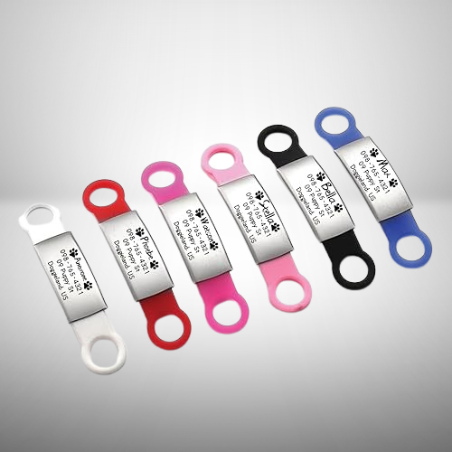 Custom Engraved Stainless Steel & Silicone Pet ID Tags - Slide-On Pet Collar Charms for Cat Dog Anti-Lost, Elegant Pet Safety Accessories.