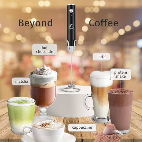 Rechargeable Handheld Milk Frother - 2-Speed, Waterproof & 2000mAh Battery | Perfect for Lattes, Cappuccinos, Matcha & Protein Shakes"