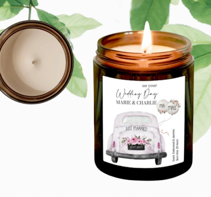 Custom Wedding Soy Wax Candle - Personalized Scented Gift with Names/Date - Hand-Poured Mr & Mrs Candle