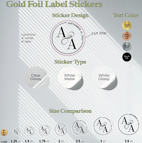Custom Monogram Wedding Stickers - Personalized Foil Seals for Invitations, Envelopes & Favors in Gold, Silver & Rose Gold | Elegant Wedding Essentials
