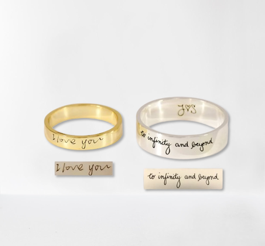 Custom Handwriting Ring - Wide Engraved Band in 925 Sterling Silver - Personalized Unisex Gift