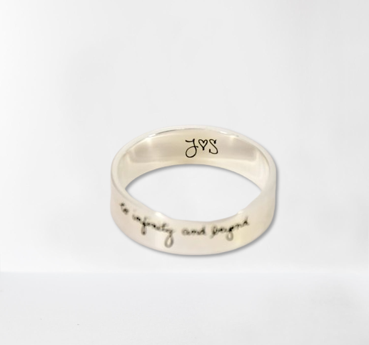 Custom Handwriting Ring - Wide Engraved Band in 925 Sterling Silver - Personalized Unisex Gift