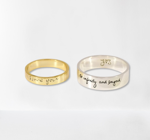 Custom Handwriting Ring - Wide Engraved Band in 925 Sterling Silver - Personalized Unisex Gift