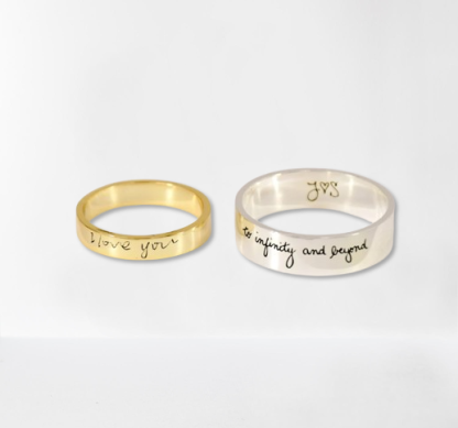 Custom Handwriting Ring - Wide Engraved Band in 925 Sterling Silver - Personalized Unisex Gift