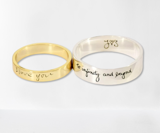 Custom Handwriting Ring - Wide Engraved Band in 925 Sterling Silver - Personalized Unisex Gift