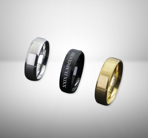 Custom Engraved Stainless Steel Rings - Him & Her Promise Bands - Personalized Couples Jewelry with Date/Coordinates