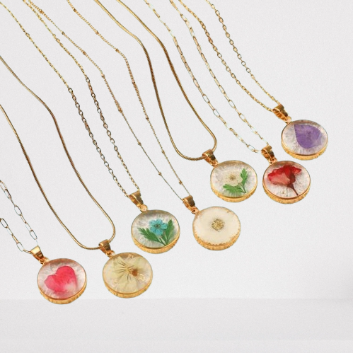 Dainty Floral Birthstone Necklace - Handmade Resin Pendant with Pressed Flowers, Birthday Keepsake