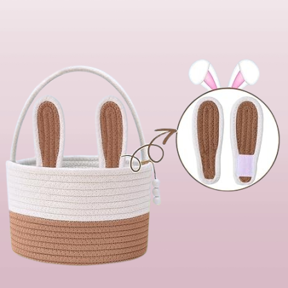 Personalized Large Bunny Easter Basket for Kids - Woven Rope Easter Egg Basket with Handle, Custom Name Tags, Perfect Easter Gift for Babies, Toddlers, Boys & Girls
