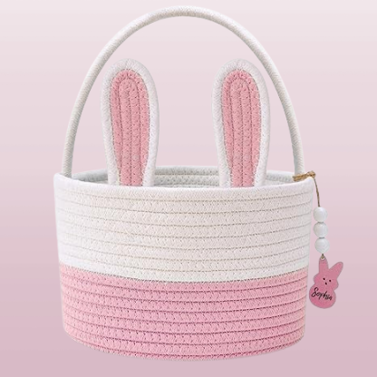 Personalized Large Bunny Easter Basket for Kids - Woven Rope Easter Egg Basket with Handle, Custom Name Tags, Perfect Easter Gift for Babies, Toddlers, Boys & Girls