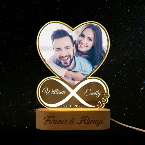 Sweetheart Photo Night Light - Customizable LED Lamp with Couples' Names, Romantic Bedside Gift