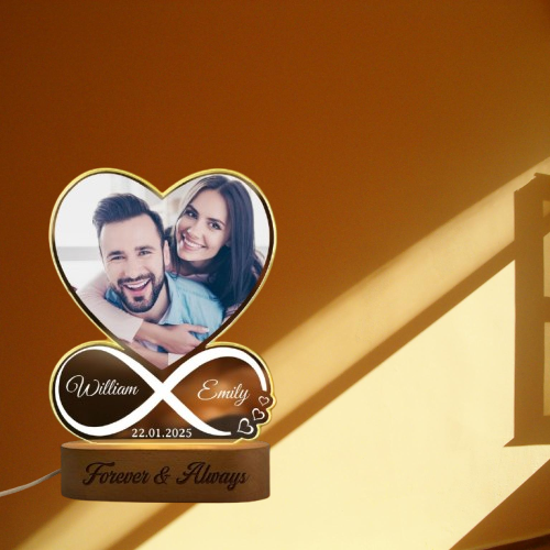 Sweetheart Photo Night Light - Customizable LED Lamp with Couples' Names, Romantic Bedside Gift