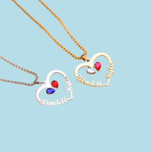 Custom Birthstone Necklace for Women - Personalized Stainless Steel Name Pendant, Dainty Choker Chain, Unique Gift for Her