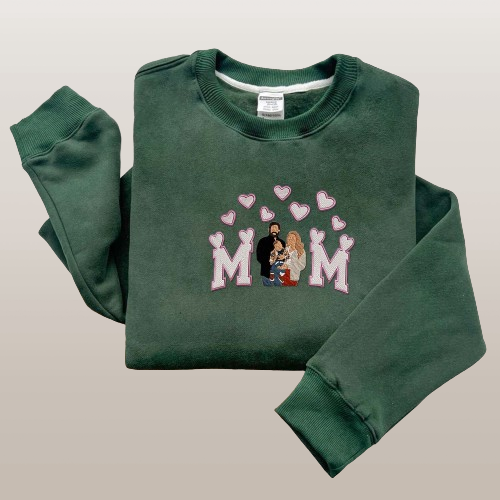Custom Embroidered Family Portrait Sweatshirt - Unique Mother's Day Gift for Mom"