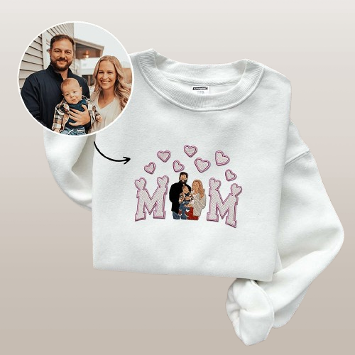 Custom Embroidered Family Portrait Sweatshirt - Unique Mother's Day Gift for Mom"
