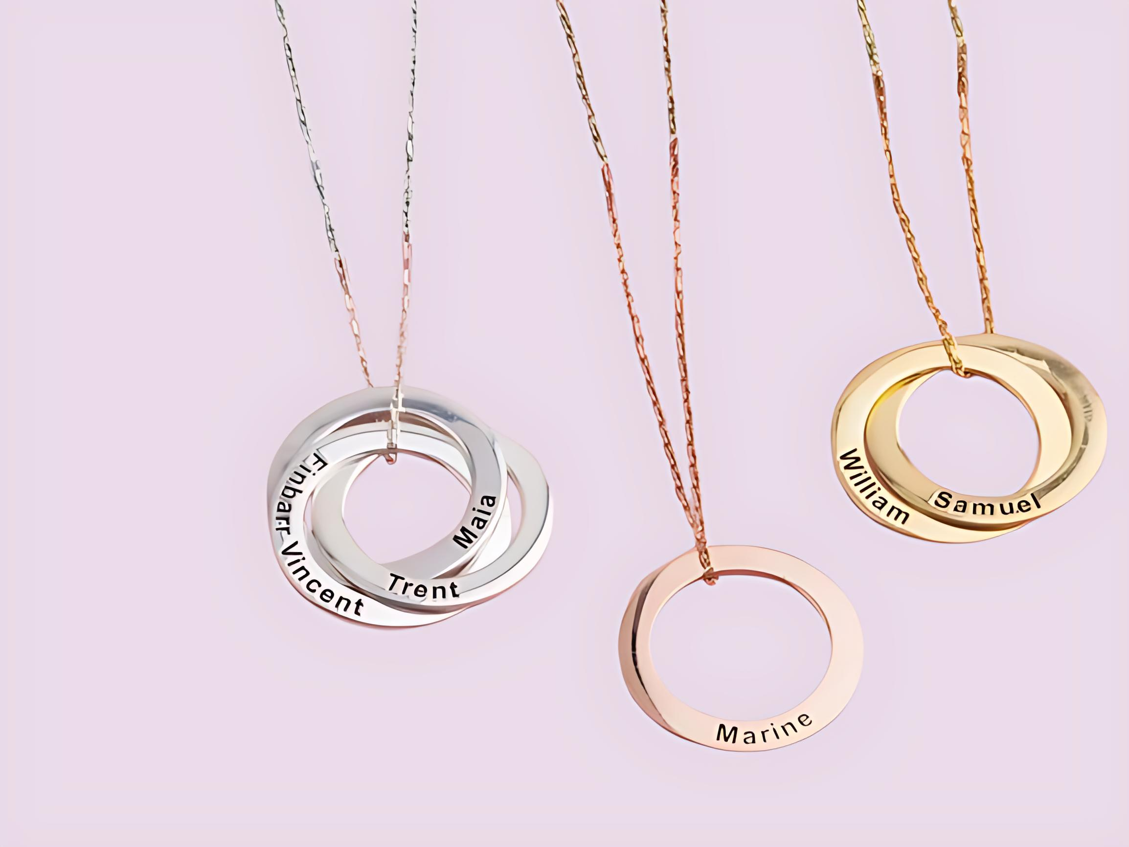 Mother's Day Name Necklace - 14K Gold Multi Circle Custom Family Pendant