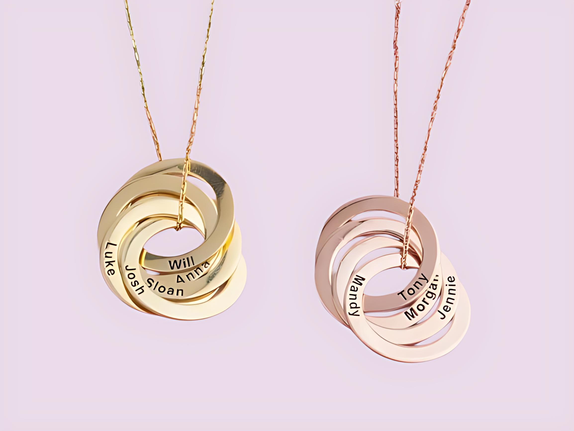 Mother's Day Name Necklace - 14K Gold Multi Circle Custom Family Pendant