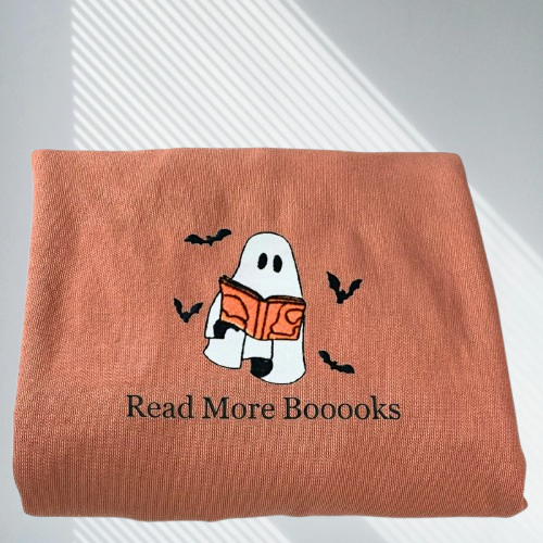 Ghost Embroidered Halloween Shirt – Book Lover’s Comfort Color Tee