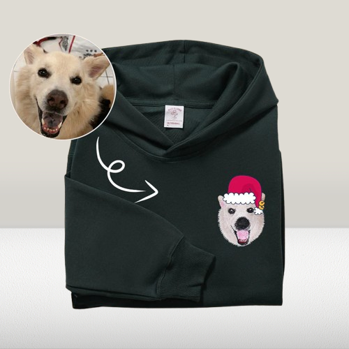Custom Pet Portrait Hoodie – Embroidered Christmas Gift for Pet Lovers