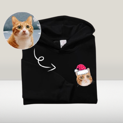 Custom Pet Portrait Hoodie – Embroidered Christmas Gift for Pet Lovers