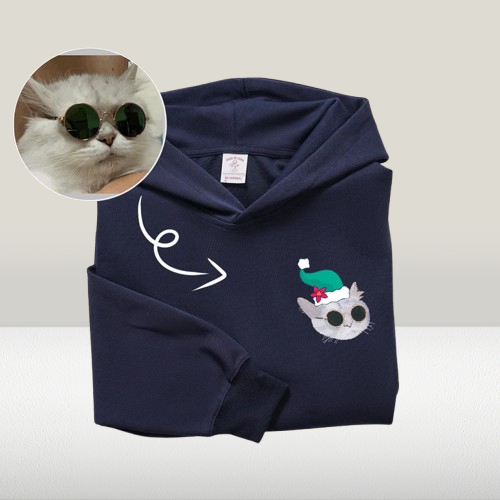 Custom Pet Portrait Hoodie – Embroidered Christmas Gift for Pet Lovers