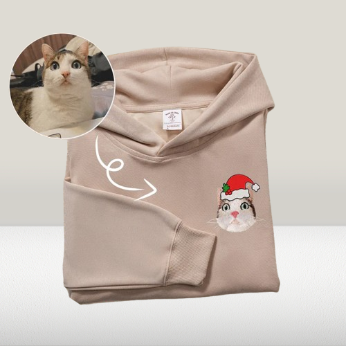 Custom Pet Portrait Hoodie – Embroidered Christmas Gift for Pet Lovers
