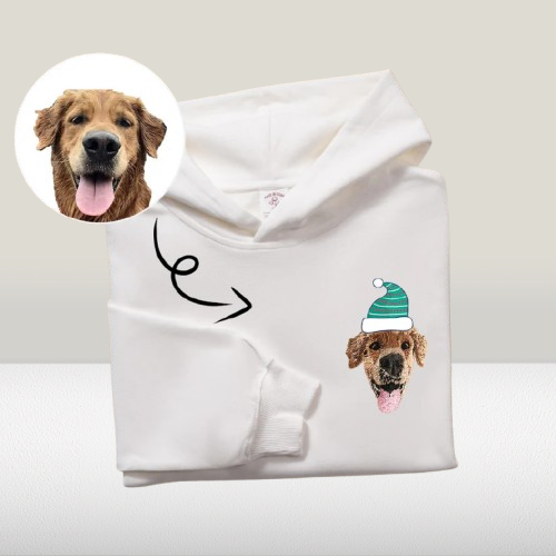 Custom Pet Portrait Hoodie – Embroidered Christmas Gift for Pet Lovers