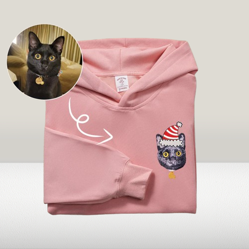 Custom Pet Portrait Hoodie – Embroidered Christmas Gift for Pet Lovers