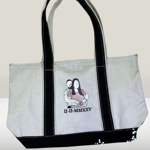 Couple’s Photo Tote Bag – Personalized Embroidered Portrait Gift