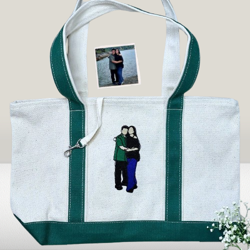 Couple’s Photo Tote Bag – Personalized Embroidered Portrait Gift