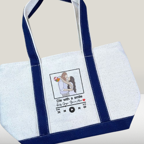 Couple’s Photo Tote Bag – Personalized Embroidered Portrait Gift