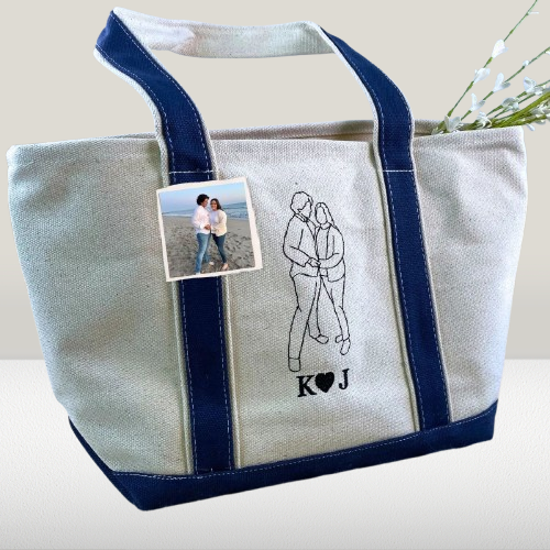 Couple’s Photo Tote Bag – Personalized Embroidered Portrait Gift