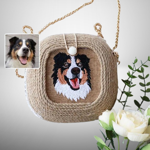 Unique Pet Loss Memorial Gift - Custom Embroidered Dog Face Bag