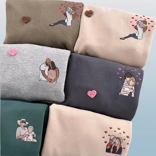 Heartfelt Mom & Kids Sweatshirt – Custom Embroidered Portrait Design
