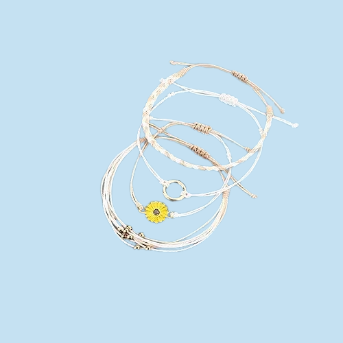 Sunflower Boho Bracelet - Handmade Braided Rope Charm Bracelet for Women, Surfer Style Gift Idea