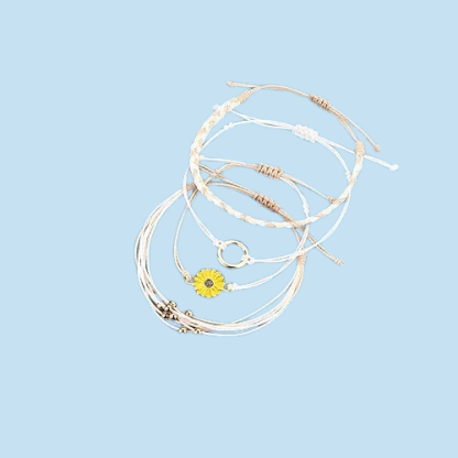 Sunflower Boho Bracelet - Handmade Braided Rope Charm Bracelet for Women, Surfer Style Gift Idea