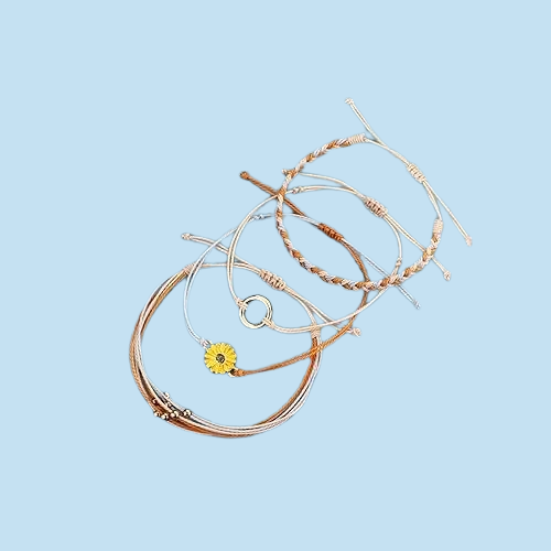 Sunflower Boho Bracelet - Handmade Braided Rope Charm Bracelet for Women, Surfer Style Gift Idea