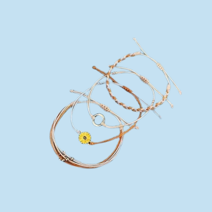 Sunflower Boho Bracelet - Handmade Braided Rope Charm Bracelet for Women, Surfer Style Gift Idea