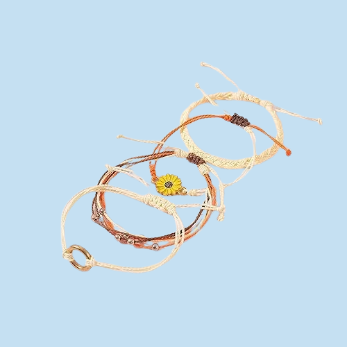 Sunflower Boho Bracelet - Handmade Braided Rope Charm Bracelet for Women, Surfer Style Gift Idea