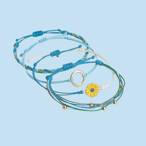 Sunflower Boho Bracelet - Handmade Braided Rope Charm Bracelet for Women, Surfer Style Gift Idea
