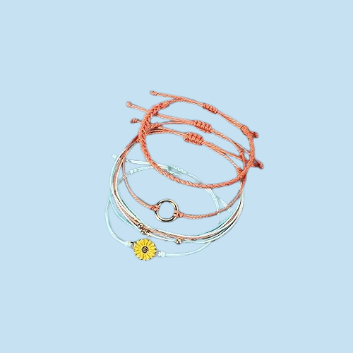 Sunflower Boho Bracelet - Handmade Braided Rope Charm Bracelet for Women, Surfer Style Gift Idea