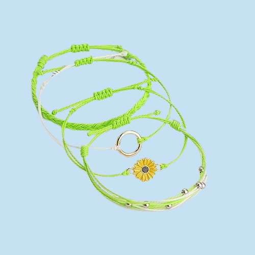 Sunflower Boho Bracelet - Handmade Braided Rope Charm Bracelet for Women, Surfer Style Gift Idea