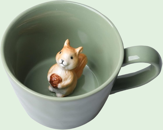 Squirrel Ceramic Mug with 3D Animal Figurine - Cute Handmade Cartoon Cup, 12 oz, Light Green, Perfect Holiday or Birthday Gift