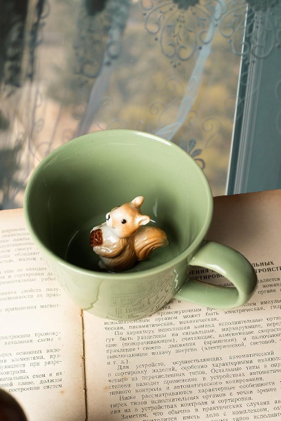 Squirrel Ceramic Mug with 3D Animal Figurine - Cute Handmade Cartoon Cup, 12 oz, Light Green, Perfect Holiday or Birthday Gift
