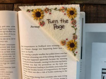 Handcrafted Felt Bookmark - "Turn the Page" with Sunflower Design
