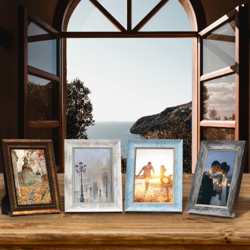 4 Pack 5x7 Rustic Retro Photo Frames with Plexiglass - Wall Mount or Tabletop, Ideal for Family, Friends and Wedding Memories