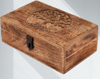 Tree of Life Mango Wood Keepsake Box - Handmade Jewelry Organizer, Unique Gift for Men & Women (Flame Work Engraving)